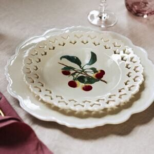 Anthropologie Chantilly Dessert Plate or Wall Hanging Cherries Stoneware Cherry